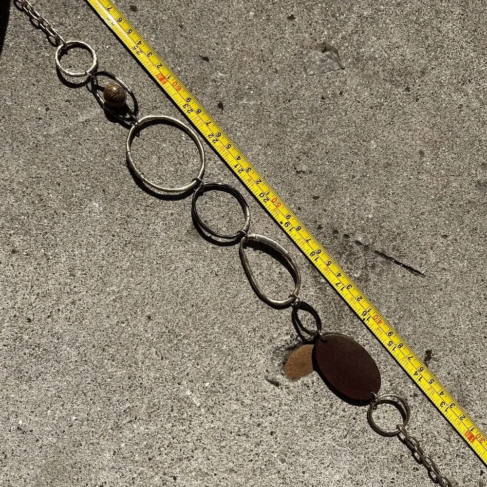 VTG Boho Mixed Metal Chain Belt Wrapped Wood Bead Festival Art Girl